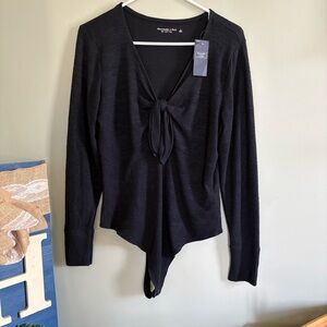 Abercrombie & Fitch Black Tie-Front Long Sleeve Bodysuit
